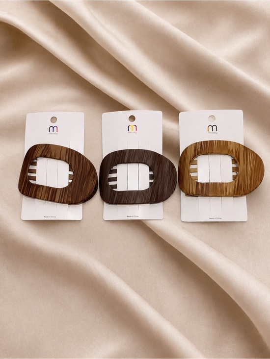 Accessories - Boho Wood Hair Clip Set 3pc | Neutral Tortoise Acrylic Claw Clips Large